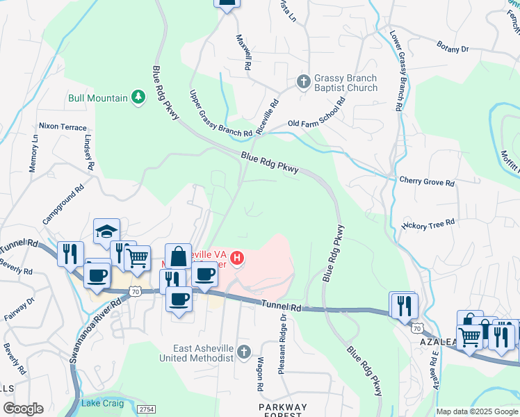 map of restaurants, bars, coffee shops, grocery stores, and more near 200 Riceville Road in Asheville