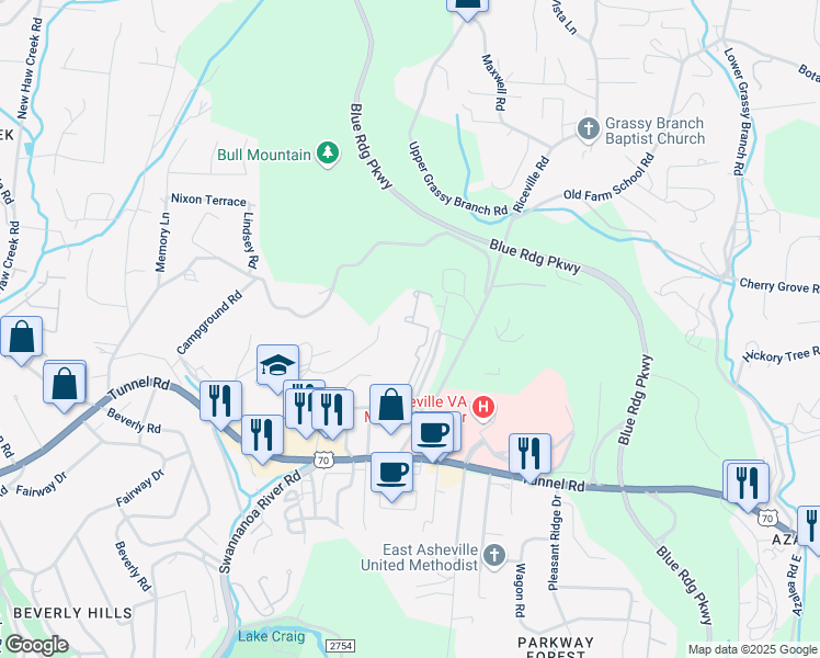 map of restaurants, bars, coffee shops, grocery stores, and more near 138 La Mancha Drive in Asheville