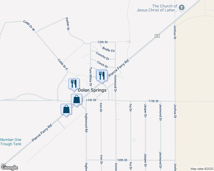 map of restaurants, bars, coffee shops, grocery stores, and more near 16074-16076 Stirrup Cir in Dolan Springs