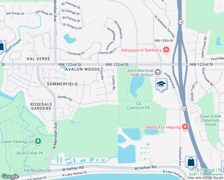map of restaurants, bars, coffee shops, grocery stores, and more near 4100 Cantle Circle in Oklahoma City