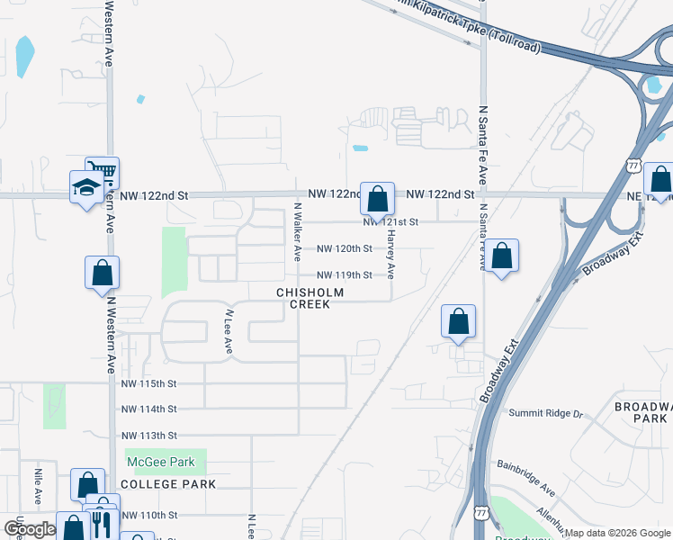 map of restaurants, bars, coffee shops, grocery stores, and more near 415 Northwest 119th Street in Oklahoma City