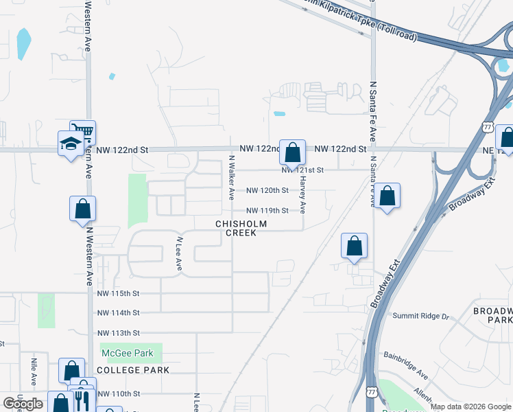 map of restaurants, bars, coffee shops, grocery stores, and more near 415 Northwest 119th Street in Oklahoma City