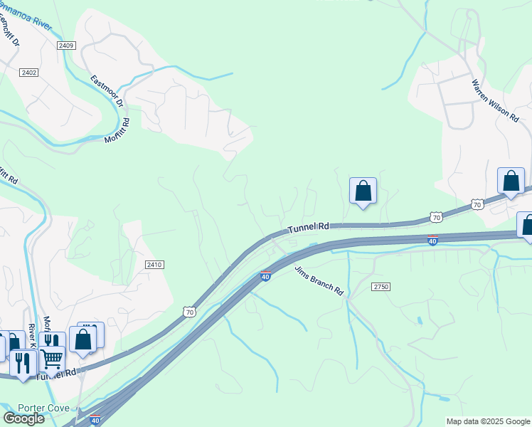 map of restaurants, bars, coffee shops, grocery stores, and more near 23 Robert Clayton Drive in Asheville