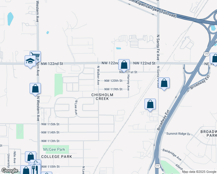 map of restaurants, bars, coffee shops, grocery stores, and more near 415 Northwest 119th Street in Oklahoma City