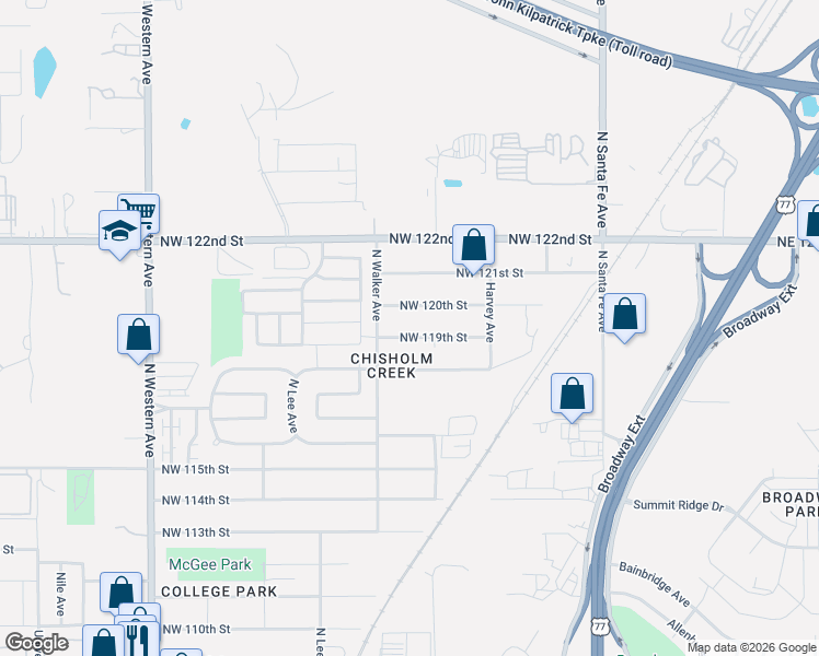 map of restaurants, bars, coffee shops, grocery stores, and more near 415 Northwest 119th Street in Oklahoma City