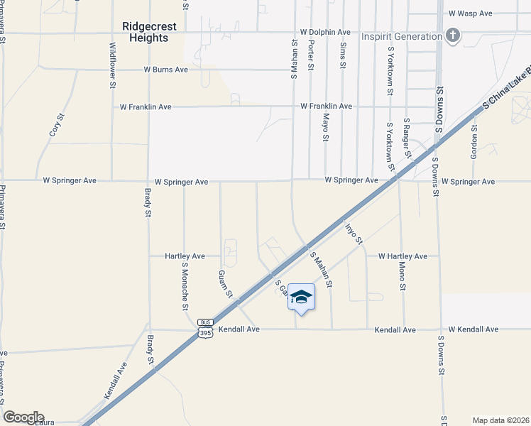 map of restaurants, bars, coffee shops, grocery stores, and more near 1766 South Garth Street in Ridgecrest