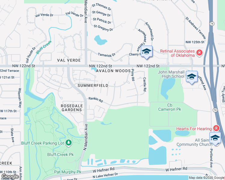map of restaurants, bars, coffee shops, grocery stores, and more near 12009 Corn Flower Place in Oklahoma City