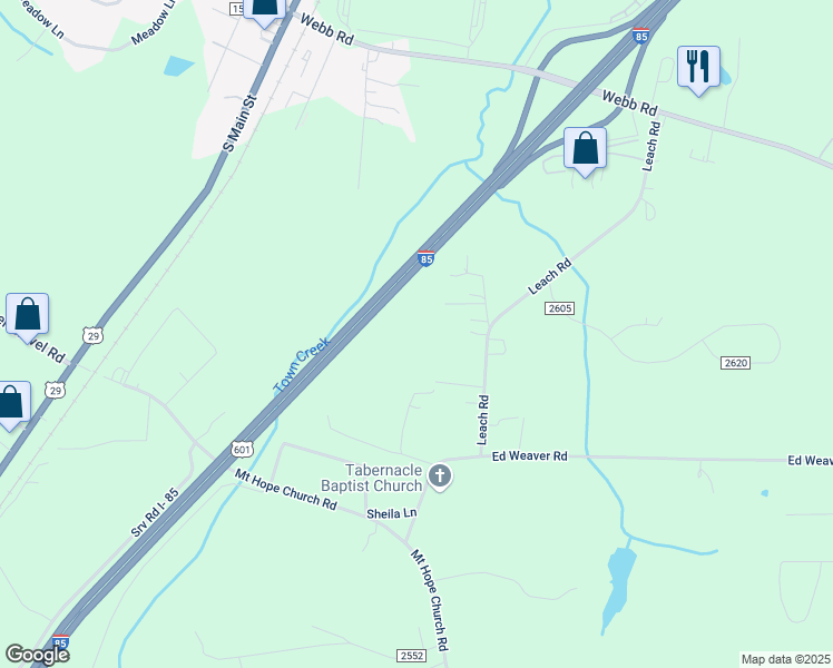 map of restaurants, bars, coffee shops, grocery stores, and more near Leach Road in Salisbury