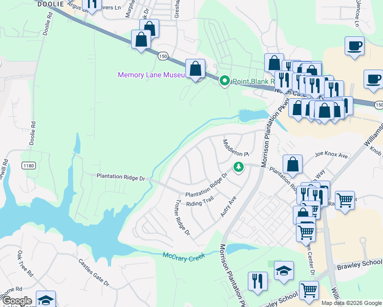 map of restaurants, bars, coffee shops, grocery stores, and more near 203 Montibello Drive in Mooresville
