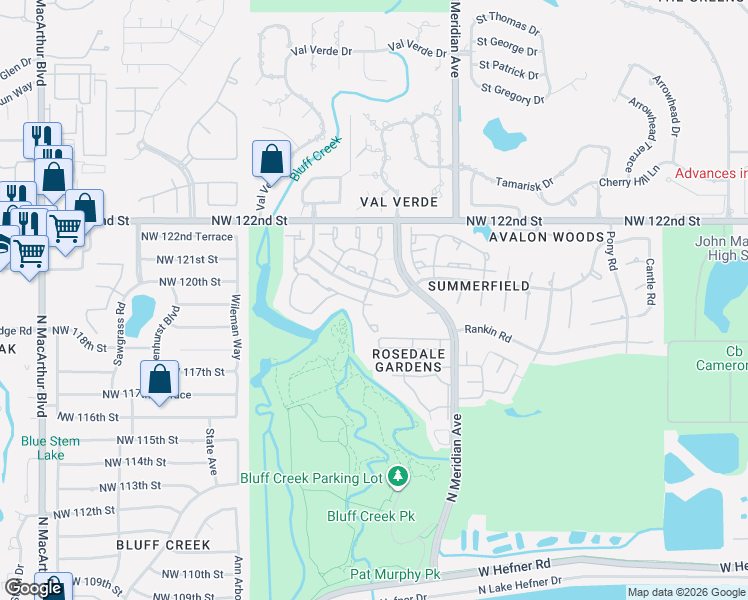 map of restaurants, bars, coffee shops, grocery stores, and more near 4601 Hemlock Lane in Oklahoma City