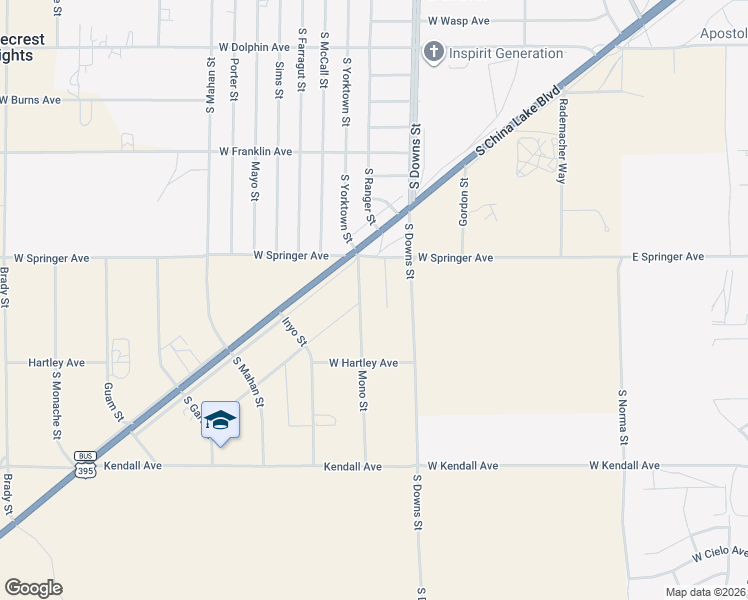 map of restaurants, bars, coffee shops, grocery stores, and more near 1749 Valley View Drive in Ridgecrest