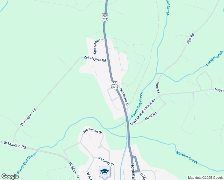 map of restaurants, bars, coffee shops, grocery stores, and more near 1095 Oakwood Drive in Maiden