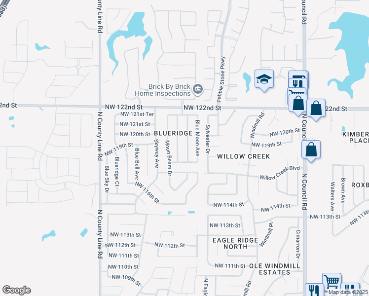 map of restaurants, bars, coffee shops, grocery stores, and more near 11921 Silver Sun Drive in Oklahoma City