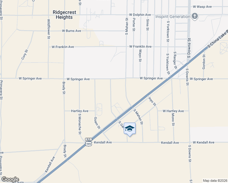 map of restaurants, bars, coffee shops, grocery stores, and more near 1766 South Garth Street in Ridgecrest