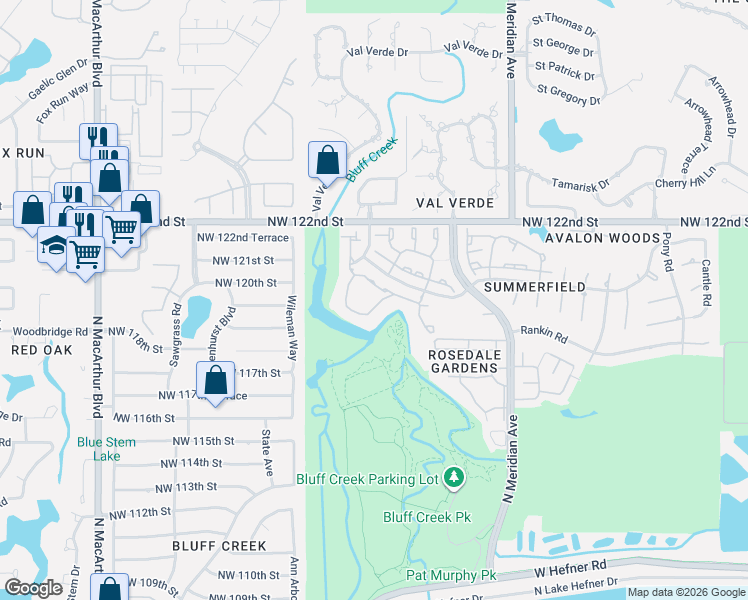 map of restaurants, bars, coffee shops, grocery stores, and more near 4733 Hemlock Circle in Oklahoma City
