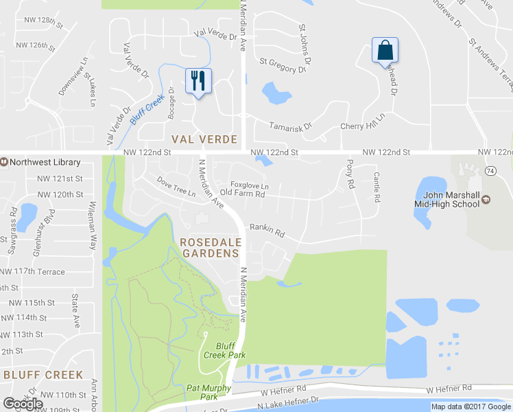 map of restaurants, bars, coffee shops, grocery stores, and more near 12009 Dahoon Drive in Oklahoma City