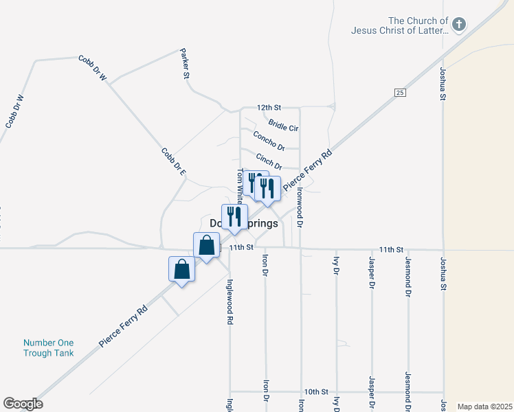 map of restaurants, bars, coffee shops, grocery stores, and more near 16074 Stirrup Circle in Dolan Springs