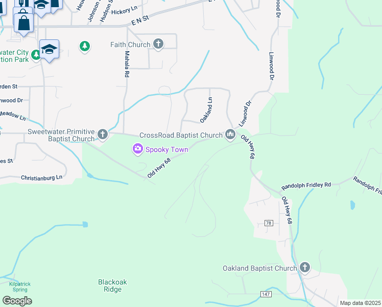 map of restaurants, bars, coffee shops, grocery stores, and more near 1056 Old Highway 68 in Sweetwater