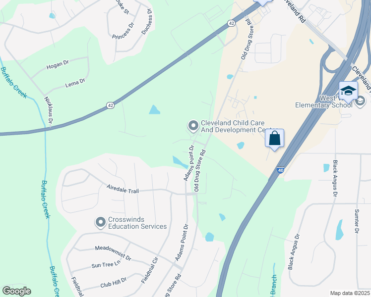 map of restaurants, bars, coffee shops, grocery stores, and more near 30 Labradoodle Court in Garner