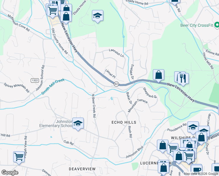 map of restaurants, bars, coffee shops, grocery stores, and more near 136 Old County Home Road in Asheville