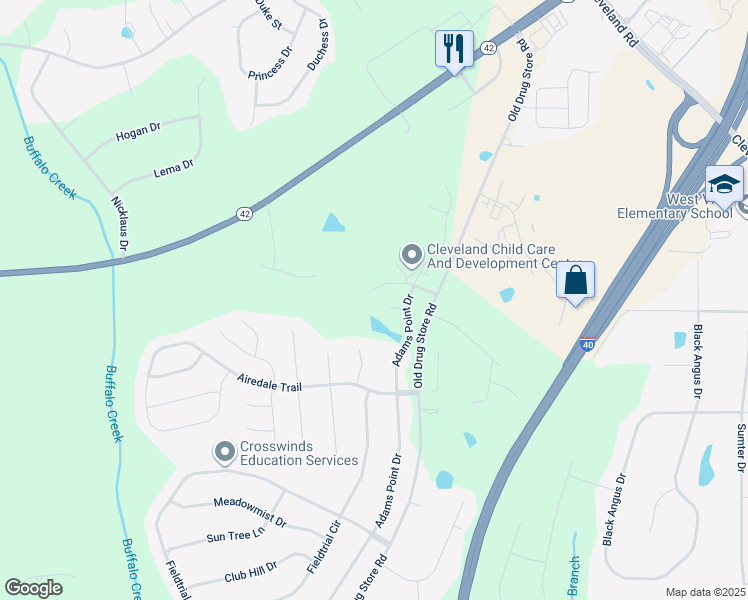 map of restaurants, bars, coffee shops, grocery stores, and more near 175 Japwood Place in Garner