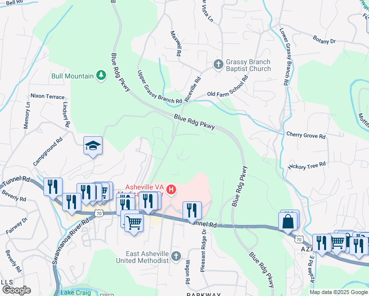 map of restaurants, bars, coffee shops, grocery stores, and more near 200 Riceville Road in Asheville