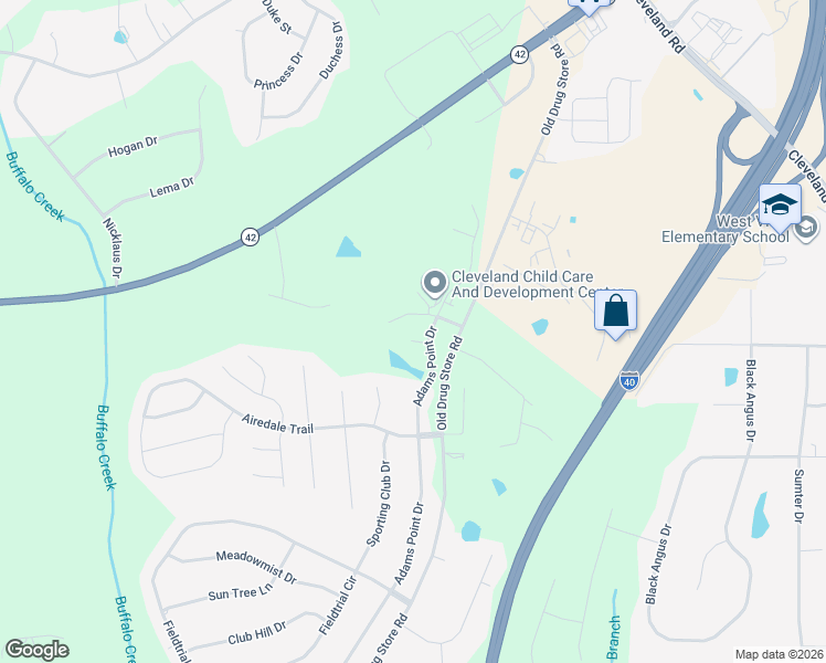 map of restaurants, bars, coffee shops, grocery stores, and more near 30 Labradoodle Court in Garner