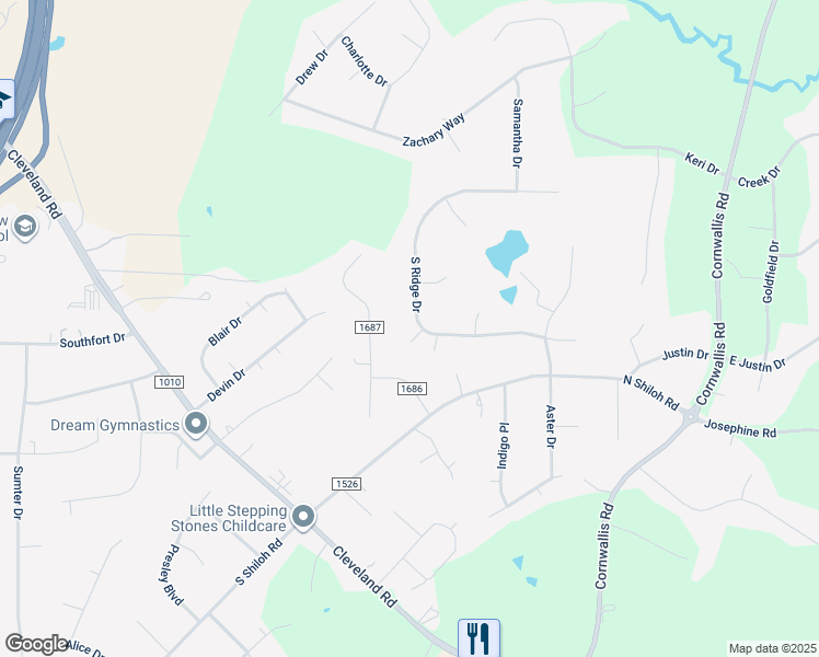 map of restaurants, bars, coffee shops, grocery stores, and more near 149 Outwater Ridge Drive in Garner