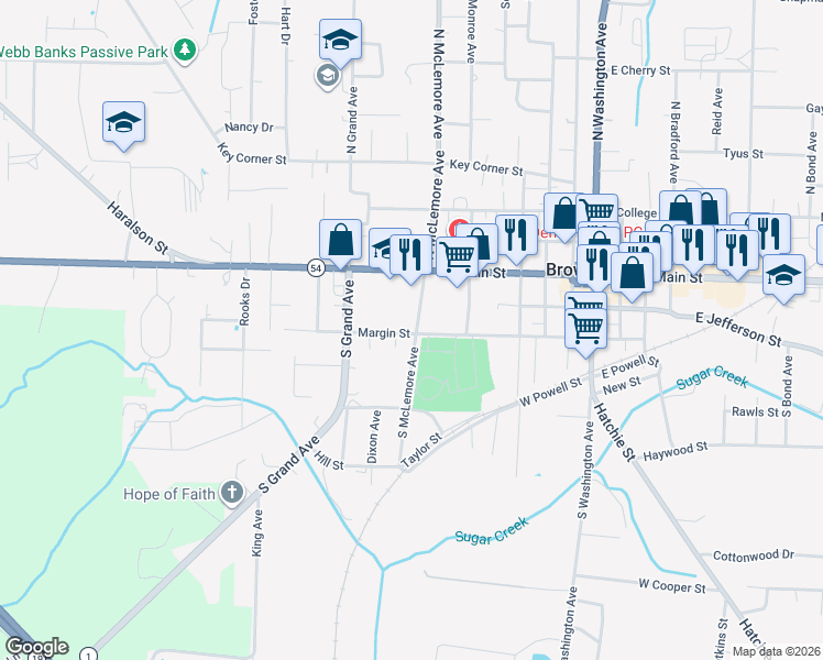 map of restaurants, bars, coffee shops, grocery stores, and more near 511 Margin Street in Brownsville