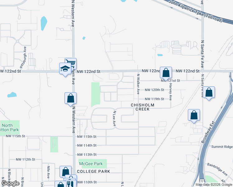 map of restaurants, bars, coffee shops, grocery stores, and more near 12021 Chisholm Village Drive in Oklahoma City