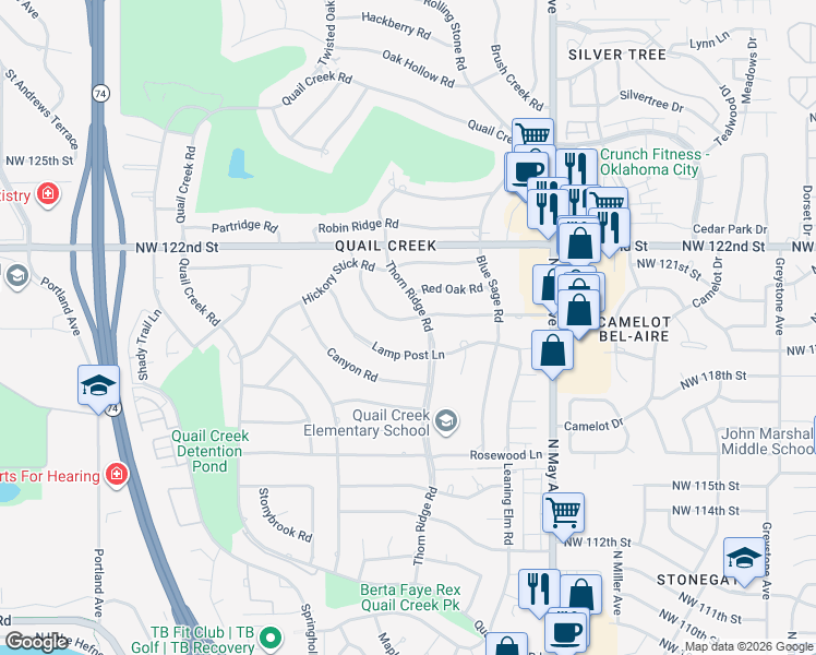 map of restaurants, bars, coffee shops, grocery stores, and more near 3120 Pine Ridge Road in Oklahoma City