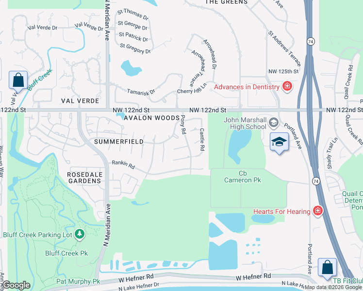map of restaurants, bars, coffee shops, grocery stores, and more near 4200 Wind Chime Drive in Oklahoma City