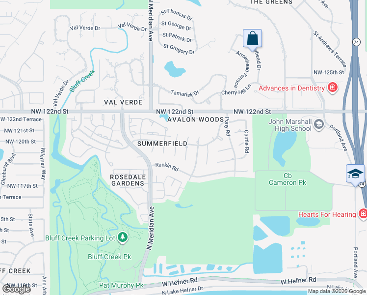 map of restaurants, bars, coffee shops, grocery stores, and more near 12016 Robinwood Place in Oklahoma City