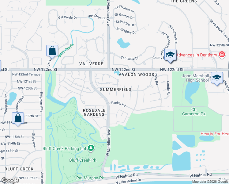 map of restaurants, bars, coffee shops, grocery stores, and more near 12009 Dahoon Drive in Oklahoma City