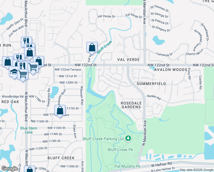 map of restaurants, bars, coffee shops, grocery stores, and more near 4700 Hemlock Circle in Oklahoma City