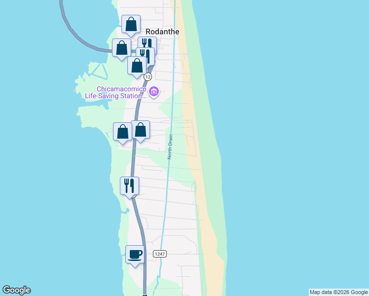 map of restaurants, bars, coffee shops, grocery stores, and more near 23213 Sea Haven Drive in Rodanthe