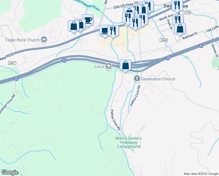 map of restaurants, bars, coffee shops, grocery stores, and more near 17 Kema Road in Swannanoa