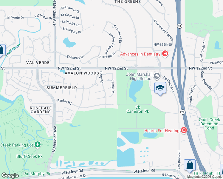 map of restaurants, bars, coffee shops, grocery stores, and more near 4100 Cantle Circle in Oklahoma City