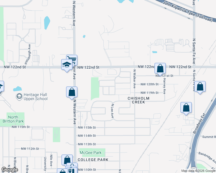 map of restaurants, bars, coffee shops, grocery stores, and more near 709 Northwest 120th Terrace in Oklahoma City