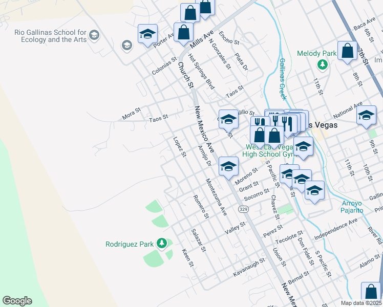 map of restaurants, bars, coffee shops, grocery stores, and more near 2005 Montezuma Avenue in Las Vegas