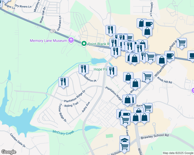 map of restaurants, bars, coffee shops, grocery stores, and more near 119 Middleton Place in Mooresville
