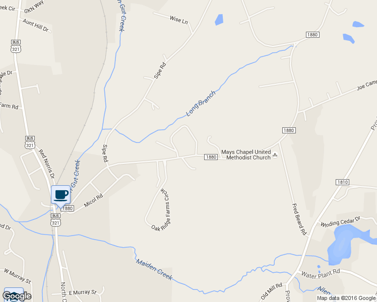 map of restaurants, bars, coffee shops, grocery stores, and more near 1500 Mays Chapel Church Road in Newton