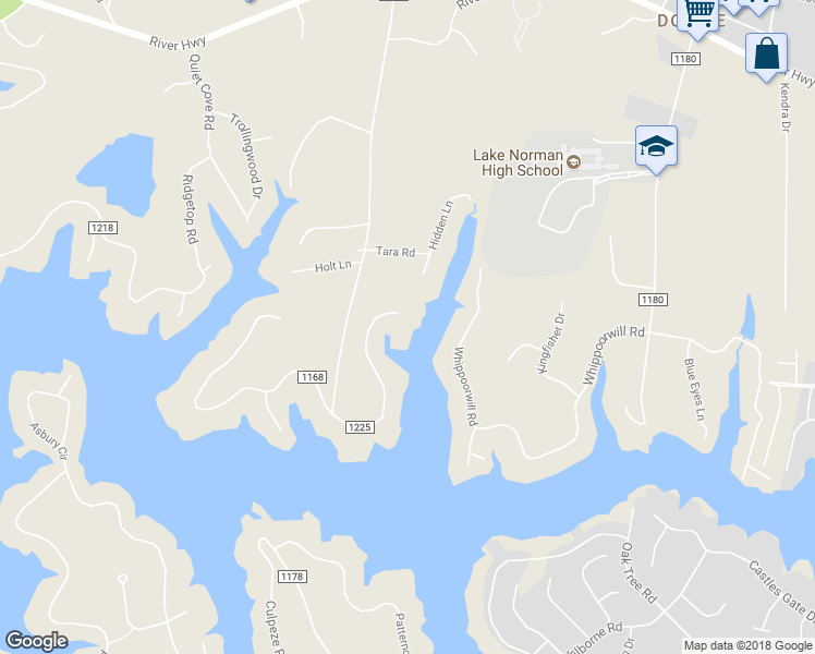 map of restaurants, bars, coffee shops, grocery stores, and more near 103 Riverwood Road in Mooresville