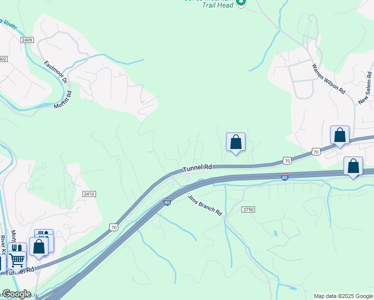 map of restaurants, bars, coffee shops, grocery stores, and more near 125 Little Jones Mountain in Asheville