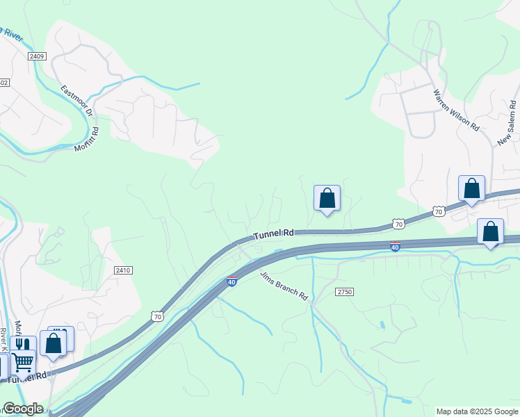 map of restaurants, bars, coffee shops, grocery stores, and more near 125 Little Jones Mountain in Asheville