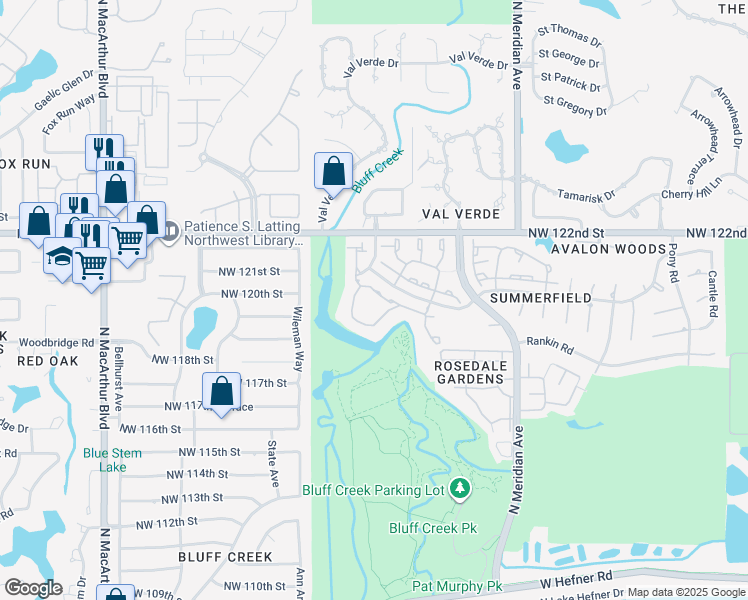 map of restaurants, bars, coffee shops, grocery stores, and more near 4733 Hemlock Circle in Oklahoma City