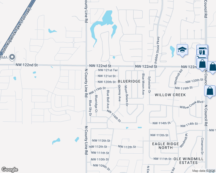 map of restaurants, bars, coffee shops, grocery stores, and more near 8820 Northwest 119th Street in Oklahoma City
