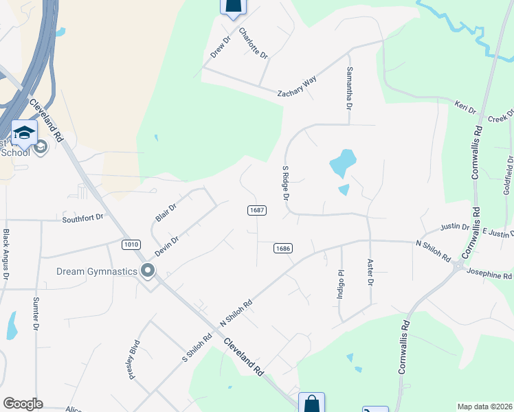 map of restaurants, bars, coffee shops, grocery stores, and more near 8809 Crestwood Drive in Garner