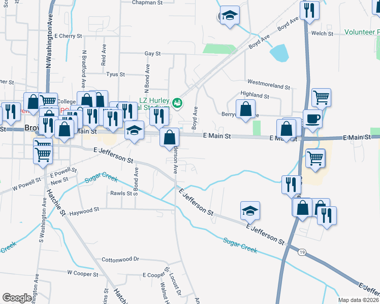 map of restaurants, bars, coffee shops, grocery stores, and more near 1130 Warren St in Brownsville