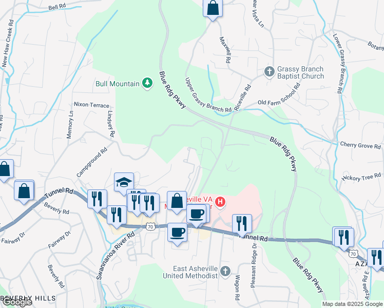 map of restaurants, bars, coffee shops, grocery stores, and more near 149 La Mancha Drive in Asheville